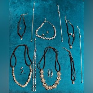 Golden and silver. Crystal necklace s ,earrings and Ear studs , hair bands.